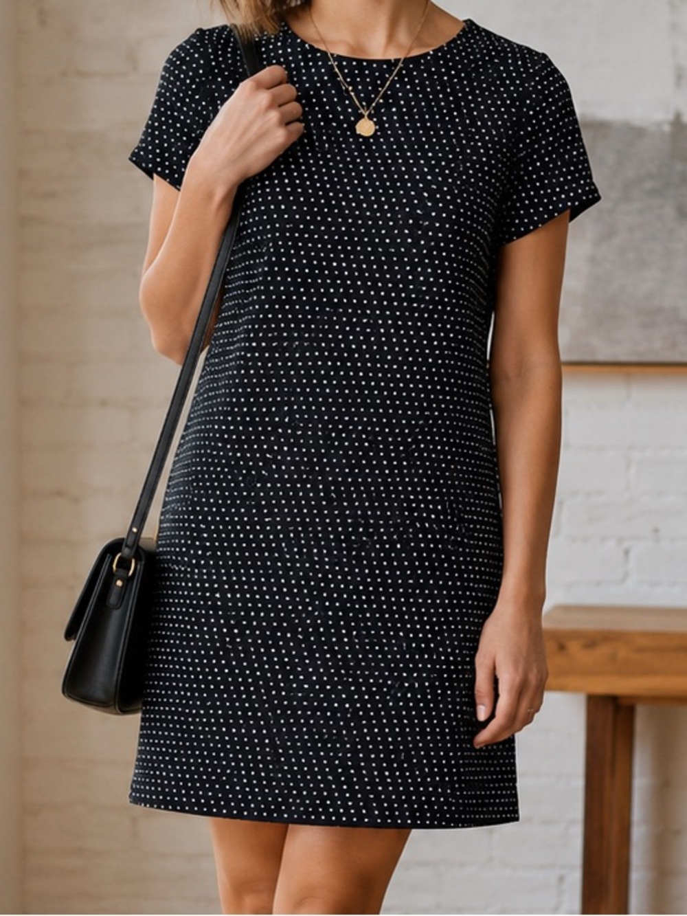 Maeve Anthropologie Black & White Polka Dot Shift Mini Dress - Size M